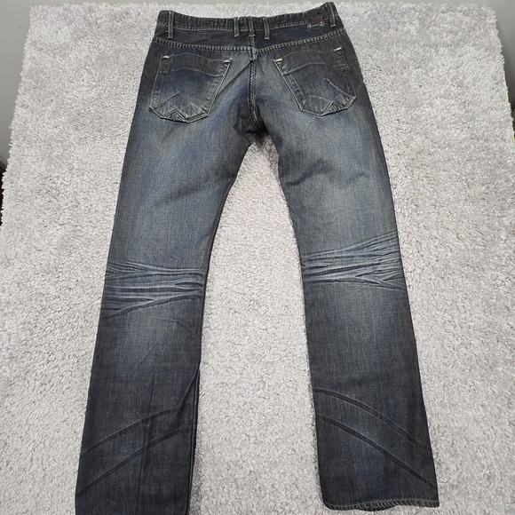 Projek Raw Jeans Mens 34x33 Blue Straight Dark Wash Whiskers Biker Punk - Picture 8 of 15